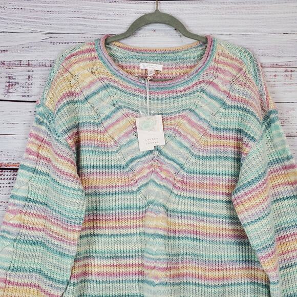 Lauren Conrad Rainbow Cable Knit Crochet Sweater Oversized Tunic Size M NWT - Picture 6 of 13